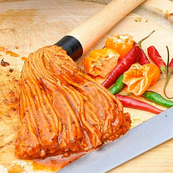 Clearance! Plertrvy Kitchen Fork, Bbq Barbecue Feeding Mop Rubber Wood Handle Barbecue Baking Dipping Brush Oil Brush Tool