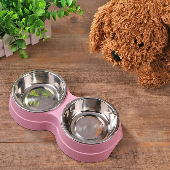 Clearance! Plertrvy Stainless Steel Bowl, Dog Double Bowl Puppy Food Feeder Stainless Steel Drinking Dish Feeding Supplies Small Dog Accessories Stainless Steel