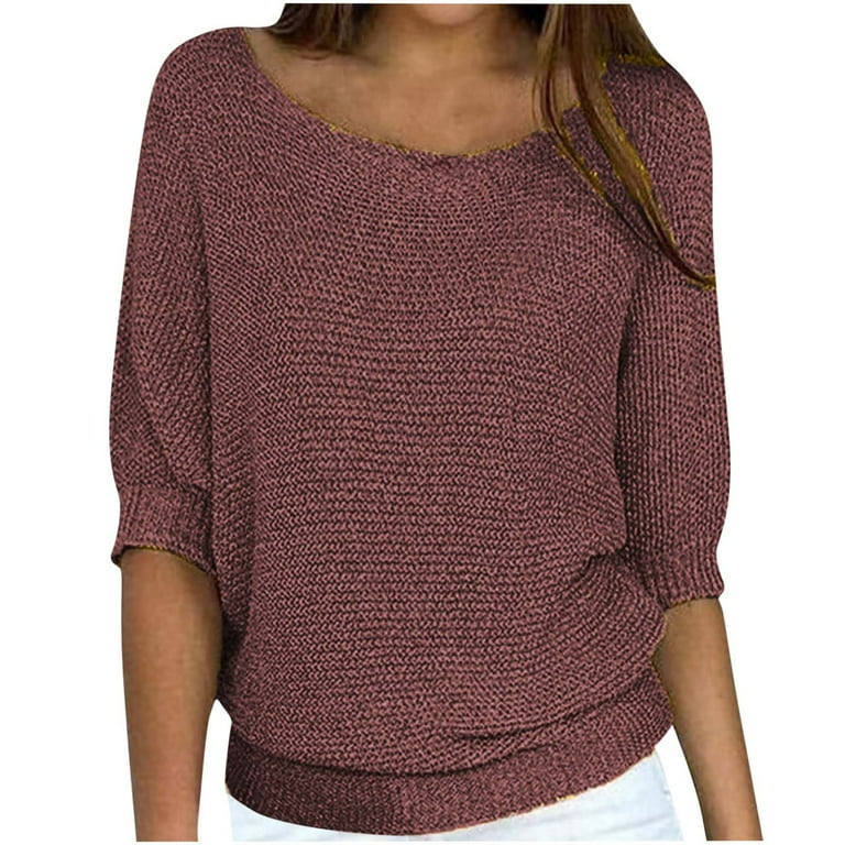 3/4 Sleeve Solid Color Round Neck Plus Size Tops 3/4 Sleeve Solid Color Round Neck Plus Size Tops