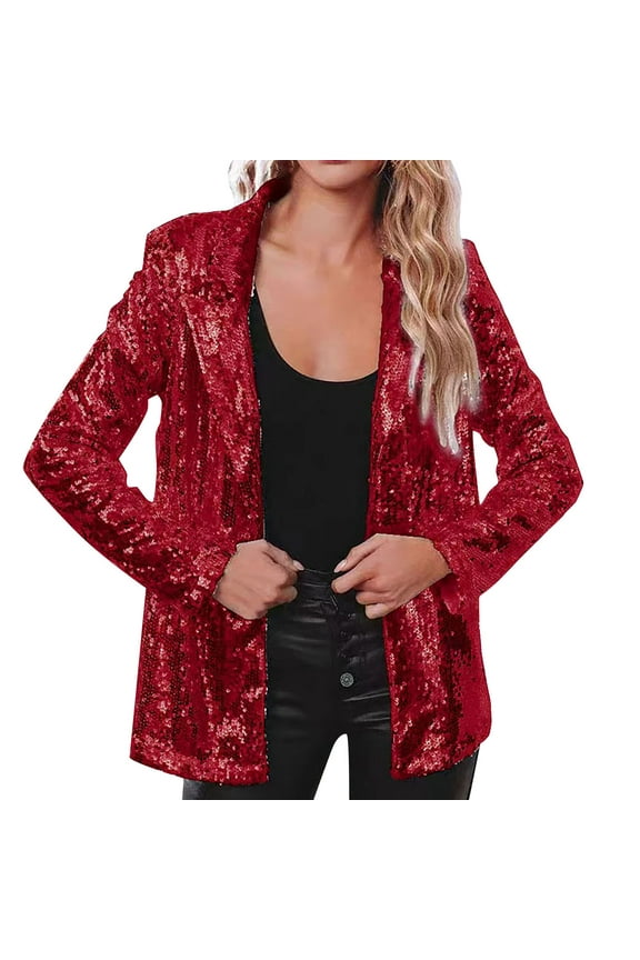 Plus Size Jacket Plus Size Coats for Women Women Sequins Sequin Jacket Casual Long Sleeve Glitter Party Shiny Lapel Rave Outerwear Coat Crop Trench Coat Jacket