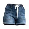 thumbnail image 1 of Clearance! Plus Size Shorts Jean Shorts Womens Blue Denim Drawstring Shorts Comfortable Casual Denim Shorts Womens Casual Shorts Summer Drawstring Elastic Waist Comfy Short with Pockets XS-XXXL, 1 of 6