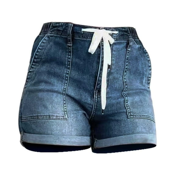 Clearance! Plus Size Shorts Jean Shorts Womens Blue Denim Drawstring Shorts Comfortable Casual Denim Shorts Womens Casual Shorts Summer Drawstring Elastic Waist Comfy Short with Pockets XS-XXXL