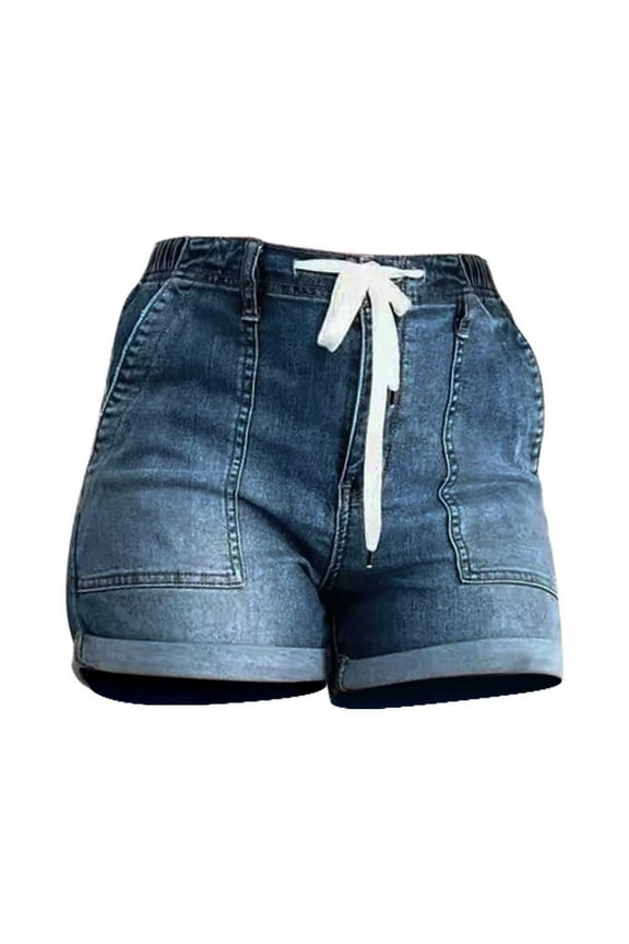 Clearance! Plus Size Shorts Jean Shorts Womens Blue Denim Drawstring Shorts Comfortable Casual Denim Shorts Womens Casual Shorts Summer Drawstring Elastic Waist Comfy Short with Pockets XS-XXXL