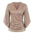 thumbnail image 1 of Clearance Plus Size Tops,Womens Sequin Tops 3/4 Sleeve Glitter Sparkly Party Blouse V Neck Dressy Tops For Evening Party, 1 of 2