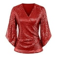 thumbnail image 1 of Clothing Plus Size Tops,Womens Sequin Tops 3/4 Sleeve Glitter Sparkly Party Blouse V Neck Dressy Tops For Evening Party, 1 of 4