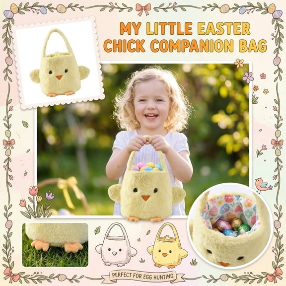 Clearance! Plush Stuffed Easter Basket Bag Adorable Toy for Kids, Ideal Holiday Gift, Candy Holder, Home Decoration, Soft Plushies for Girls and Toddlers