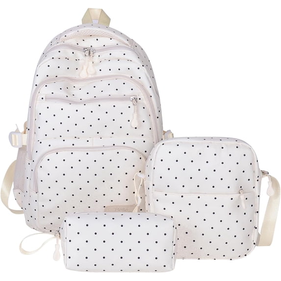 Clearance!Polka Dot Backpack Set 3Pcs Cute Daypack Kawaii Nylon Backpacks for Travel Daily Use White