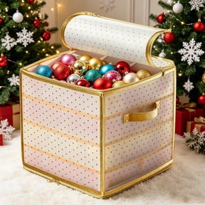 Clearance Polyester Christmas Ornament Storage Box 4 Tray Customizable Divider Large Capacity Dust-Proof, Fits Up To 64 Holiday Ornaments