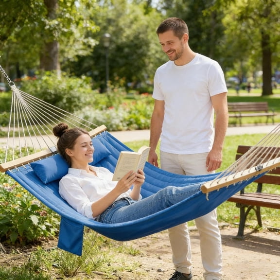 Clearance Polyester Hammock Sets for Double kids & Adult, Lightweight Polyester Portable Hammock with 8.5 FT Stand, Parachute Hammock for Backpacking, Camping, Travel, Beach, Yard, S10389