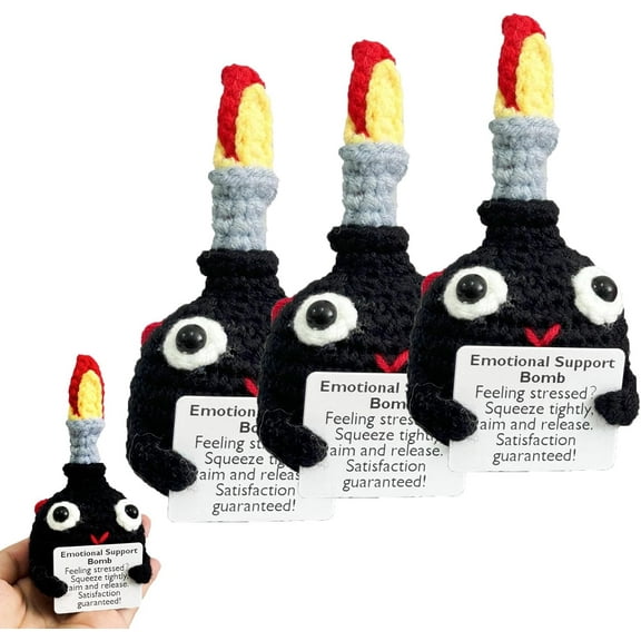 Clearance! Positive Crochet F-Bomb, Crochet Bomb Doll, Positive F-Bomb, Emotional Support Plush Bomb with Positive Card, Stress Relieving Bomb Toy, Positive Blessing Doll Desktop Decor for Friends