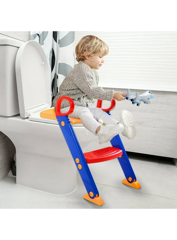 Clearance! Potty Training Seat with Step Stool Ladder for Kids and Baby Adjustable Toddler Toilet Training Seat Blue