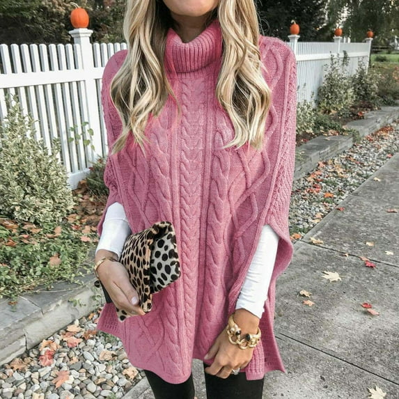 Clearance! Prime On Sale! Juebong Women's Streetwear Pullover Turtleneck Split Sweater Tops Girls Solid Color Street Loose Jumper Top