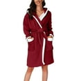 thumbnail image 1 of Prime Women's Flannel Plush Short Hooded Robes Soft Warm Pajama Lounge Robe Bathrobe Ladies Cute Robe with Pockets, 1 of 5