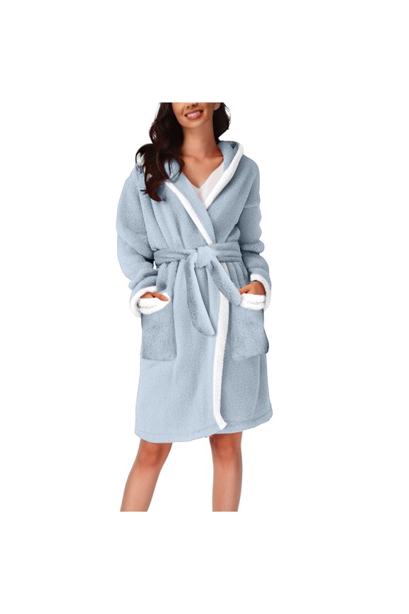 Clothing Prime Women's Flannel Plush Short Hooded Robes Soft Warm Pajama Lounge Robe Bathrobe Ladies Cute Robe with Pockets
