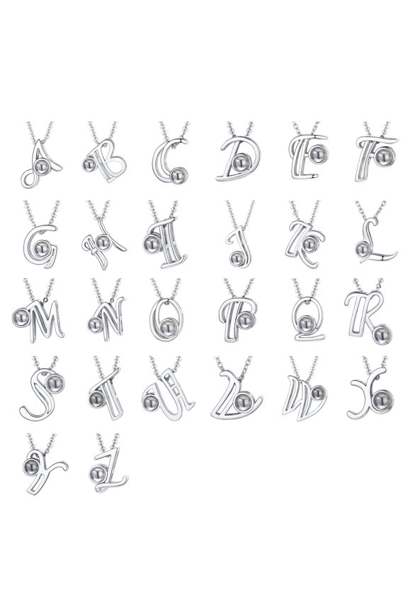 [Clearance]Projection Necklace Cool Platinum Plated Link 100 Languages I Love You Locket Pendant Couple Women Girlfriend Gift with Letter O
