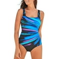 thumbnail image 1 of Prolriy One Piece Swimsuit Women 2025 Women's Swimsuit Colorful Tricolor Printed Tankini Womens Swimsuits Blue L, 1 of 5