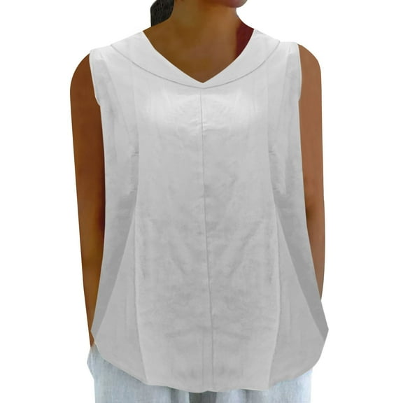 Prolriy Tank Tops for Women, Women's 2025 New Solid Color V Neck Cotton and Linen Loose Hooded Top Vest Vest Suspender Strap Womens Tops Summer Tops for Women Trendy White S