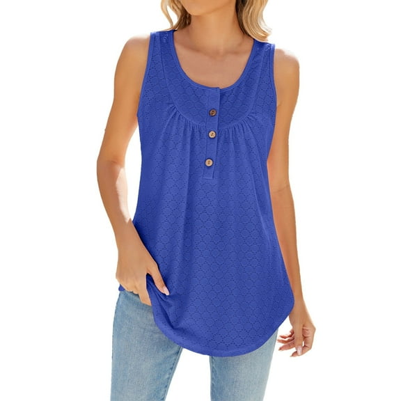 Prolriy Tank Tops for Women Sleeveless Solid Color Shirt Loose T Shirt Long Vest Top Womens Tops Summer Tops for Women Trendy Blue S