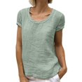 thumbnail image 1 of Prolriy Womens Tops Linen Shirts for Women, Women's Round Neck Short Sleeve Solid Color Casual and Comfortable Tops T Shirts for Women, Womens Tops Summer Tops Green XL, 1 of 5