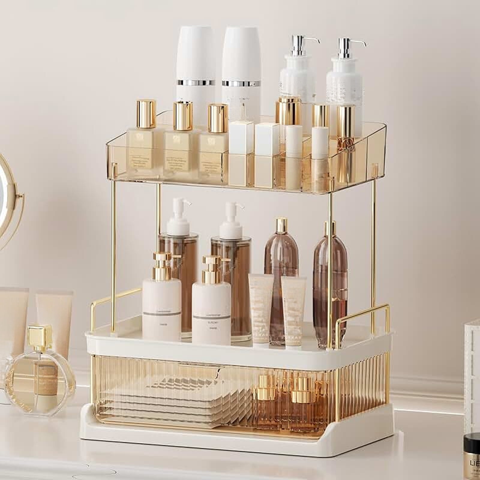 Clear 2-Tier 2-Drawer Bathroom Countertop Organizer