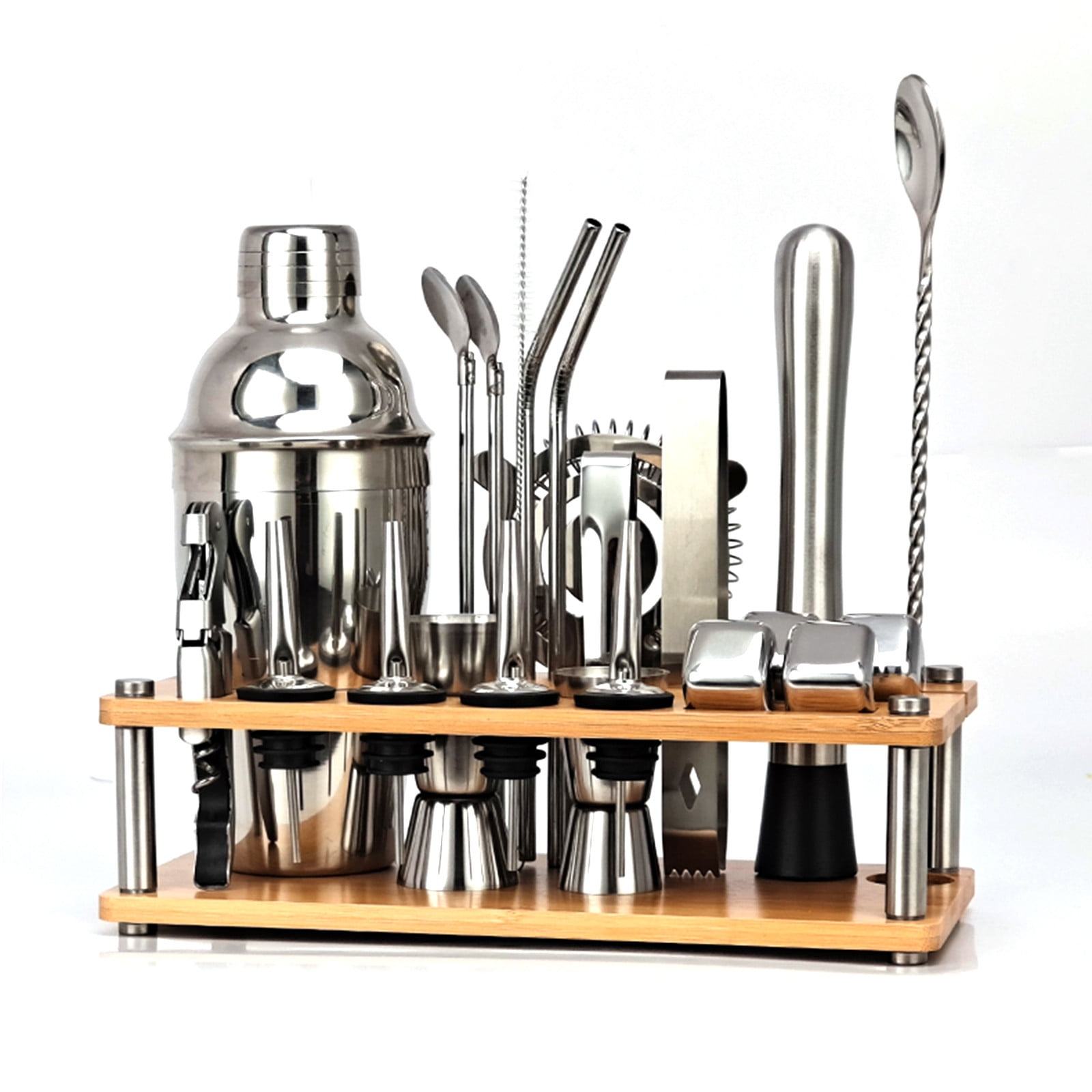 Set da Cocktail, 16 Accessori per Barman, Supporto, Shaker, Misurino, Pinza Ghiaccio, Argento Naturale, Relaxdays | Leroy Merlin