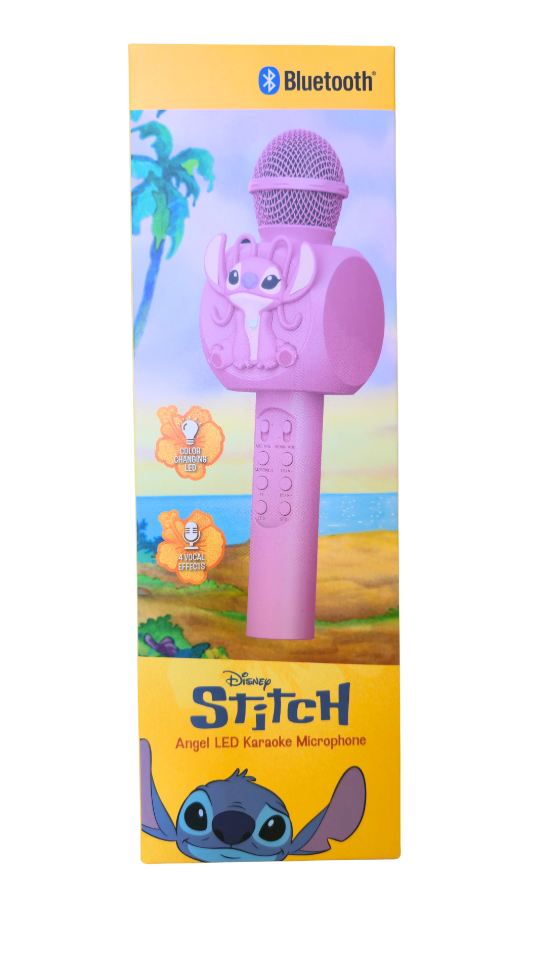 Stitch Bluetooth Karaoke Microphone, Angel, LED Lights, 4 Vocal Effects (Pink)