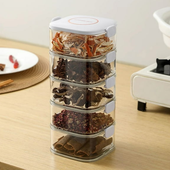 Storage Airtight Container White Abs Spice Organizer Stackable Storage Box Set of 5 Sealed Jars for Kitchen Countertop JASKFLY
