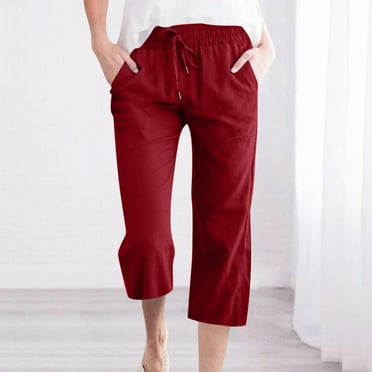 Clearance & Promo, Women's Elastic Wide-Leg Trousers, Solid Color Casual Loose Pants with Pockets, Comfortable Lightweight Straight Trousers for Lounge, Travel, or Summer Daily Fashion