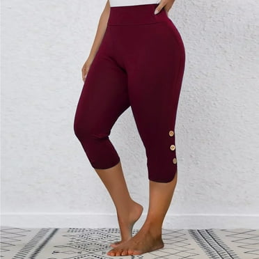 Clearance & Promo, Women’s Slim Yoga Solid Color Comfortable Casual Sports Pants Capris, Stretchy and Stylish for Active Lifestyles | Sopatenor, Wine L