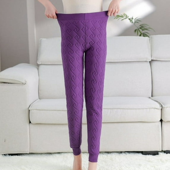 Clearance & Promo, Women's Solid Color Leggings, Plus Plush Thick Double-layer, Elegant Elastic Warm, for Workout, Fitness, Daily Wear, Women's Lounge Pants | Purple 4XL, Sopatenor