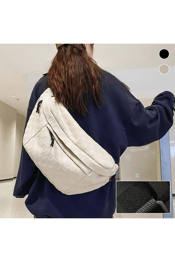 Crossbody Bag Women's Plaid Pattern Zipper Belt Bag Large Capacity Canvas Crossbody Fanny Pack for Hands-Free Activities JASKFLY