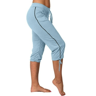 Clearance & Promo, Women's Summer High-Waisted Solid Color Yoga Gym Pants, Slim Fitting Workout Trousers for Fitness Enthusiasts | Sopatenor, Light Blue L
