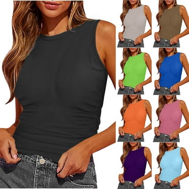 Clearance & Promo, Women’s Tank Tops, Summer Sleeveless High Neck Slim Fitted Blouse, Side Ruched Basic Tees Shirts, Stylish and Comfortable for Hot Days | Sopatenor, Black L