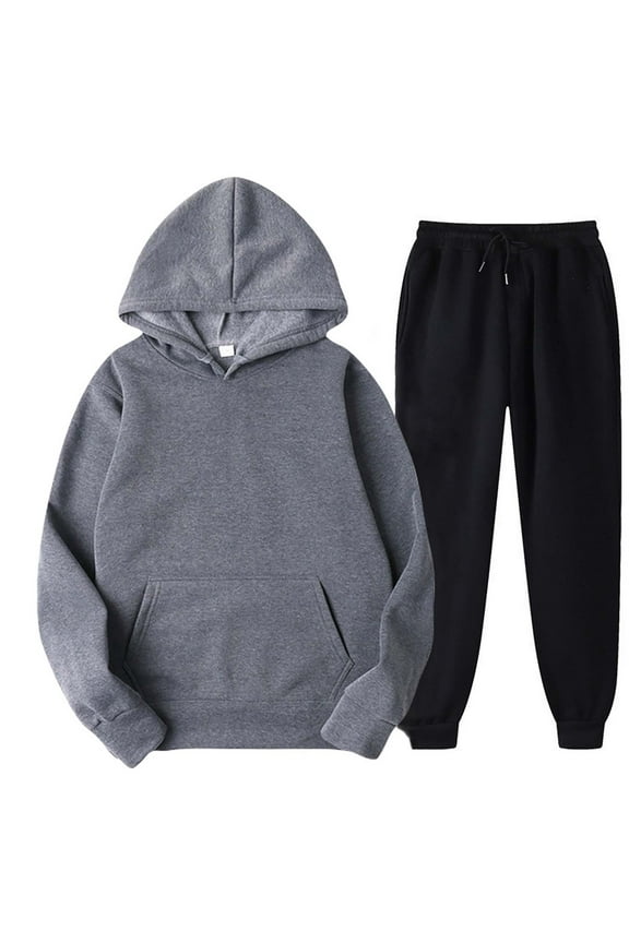 Casual Suit for Women Comfy Lounge Casual Fashion Fall Winter Long Trousers Pullover Hoodies Sweatshirt Sweat Fall Set Solid Color Pocket Dark Gray M