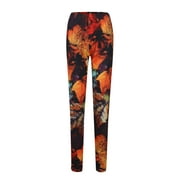 Clearance Promotion Fall Winte ! BVnarty Leggings for Women Tightness Leisure Warm Slim Leaves Print Fashion Fall Winter Long Trousers Comfy Lounge Casual Yellow XL