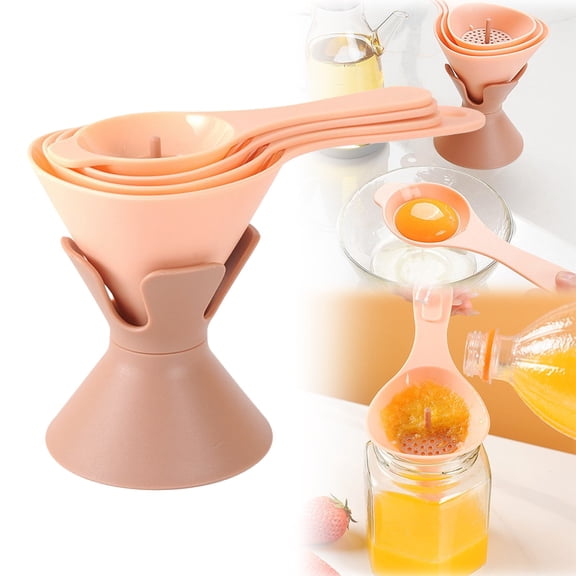 Clearance Promotion KULOKHUI Funnels for Kitchen Set Of 4 Kitchen Funnels With White Separator And Stand 3 Sizes Funnel For Liquid Powder Oil TransferringPinkOne Size