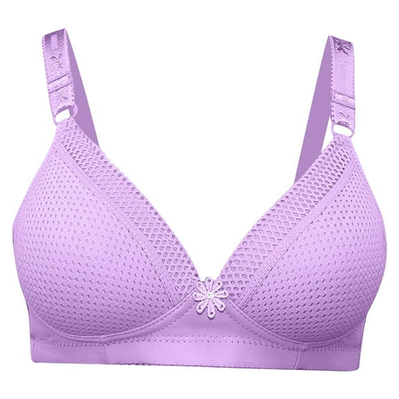 Pull On Bras for Women No Underwire Bra Feature V-Neck Wire-Free Bra Style W-1290 Purple 34