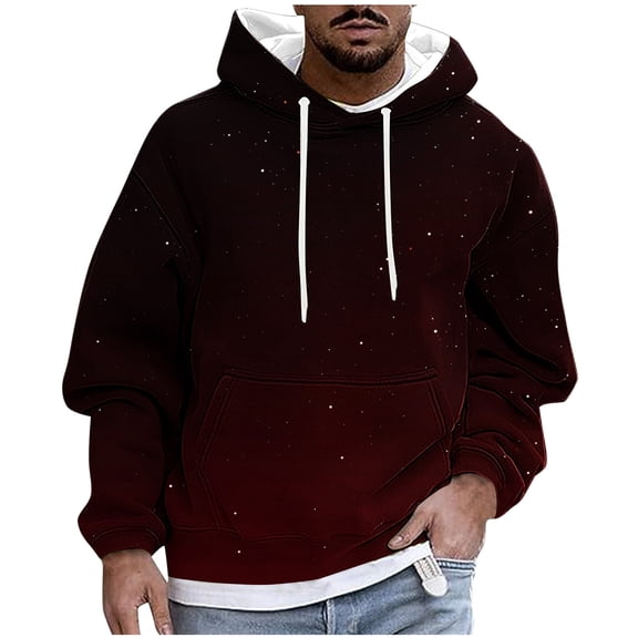 Pullover Plain Hoodie for Men Casual Front Pocket Long Sleeve Cotton Fleece Hooded Sweatshirts Drawstring Tops (M, Red)