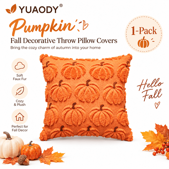Clearance!Pumpkin Fall Decorative Throw Pillow Covers Soft Faux Fur Pillow Covers for Autumn Harvest, Fluffy Plush Accent Pillow Cases for Farmhouse Halloween Decor