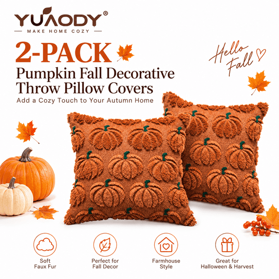 Clearance!Pumpkin Fall Decorative Throw Pillow Covers Soft Faux Fur Pillow Covers for Autumn Harvest, Fluffy Plush Accent Pillow Cases for Farmhouse Halloween Decor,2pcs