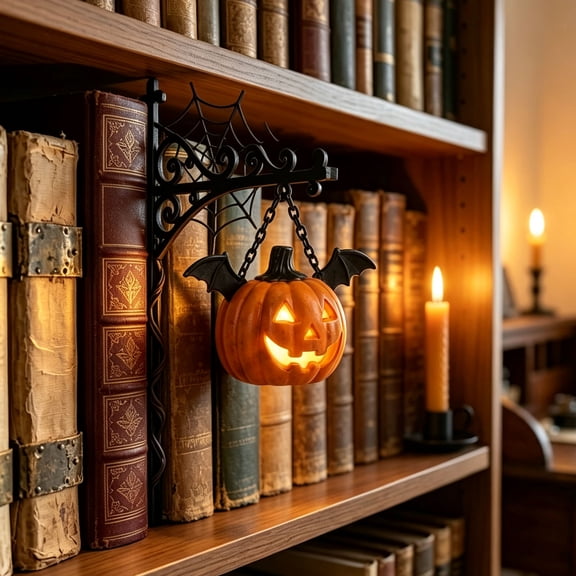 Clearance Pumpkin Library Lantern-Decorative Bookshelf Lighting, Reading Book Shelf Lights for Bookworms, LED Antique Books Nook Lamp Ornament for Study Reading Corner Home Library, Gift