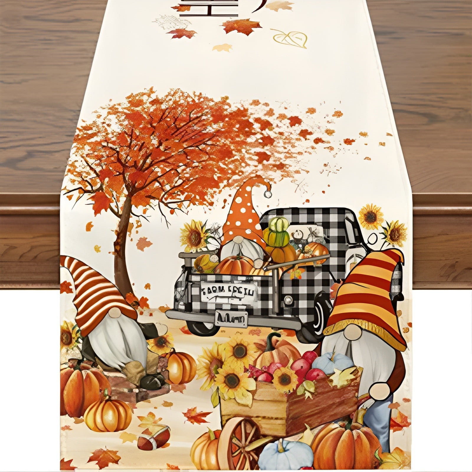 Artoid Mode Fall Table Runner - 13x72 Inch, Pumpkin & Maple Leaf Design, Autumn Seasonal Decor For Dining Table