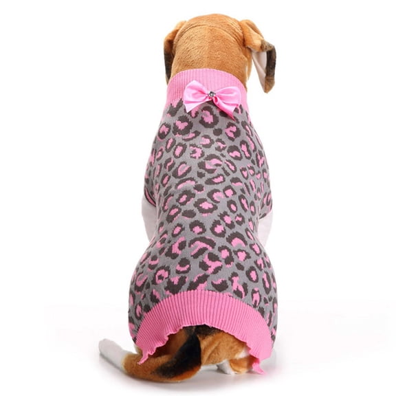 Clearance Puppy Leopard Bowknot Puppy Pink Pet Winter Dog Clothes Cute Sweater Pet Clothes