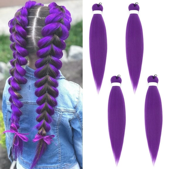Purple Braiding Hair Extensions,Pre Stretched Synthetic Purple Braiding Braiding Hair Extensions For Braids, Purple Hair Extensions For Stage Party Halloween Costume ,26 Inch,4PACK