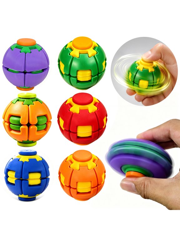 Clearance Push to Spin Fidget Stress Ball, 2-In-1 Press & Auto Rotate Decompression Toys, Pocket Portable Fidget Spinner for Office Anxiety Relief, Calming Toys for Adults Kiddo (Blue)