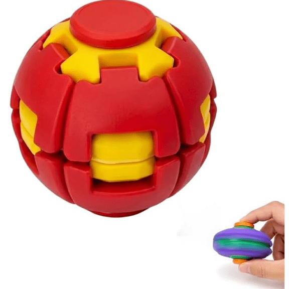 Clearance Push to Spin Fidget Stress Ball, 2-In-1 Press & Auto Rotate Decompression Toys, Pocket Portable Fidget Spinner for Office Anxiety Relief, Calming Toys for Adults Kiddo (Red)