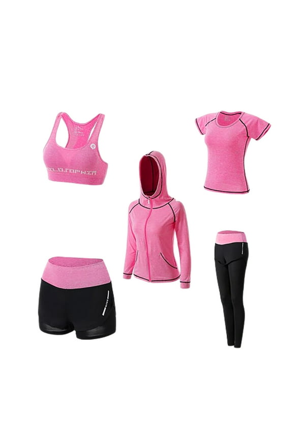 Clearance! QIPOPIQ Women's Leggings Summer Sports Plus Size 5PCS Yoga Clothing Suit Tracksuit Running Gym Fitness Set