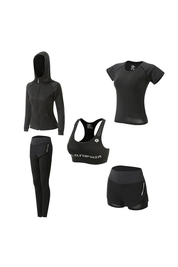 Clearance! QIPOPIQ Women's Leggings Summer Sports Plus Size 5PCS Yoga Clothing Suit Tracksuit Running Gym Fitness Set