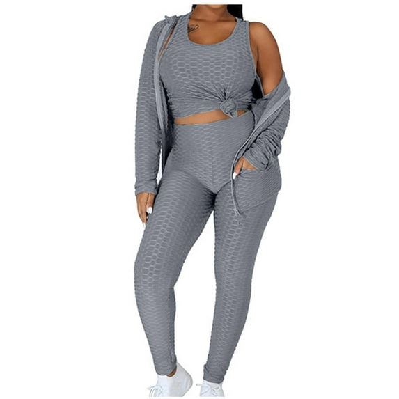 Clearance! QIPOPIQ Women's Leggings Summer Sports Plus Size Hooded Zipper Sweater Pants Knitted High Waist Jacket Vest Yoga Set