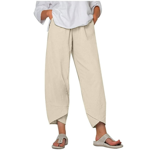Clearance! QIPOPIQ Women's Leggings Summer Sports Plus Size Print Pocket Running Yoga Athletic Cotton and linen Pants